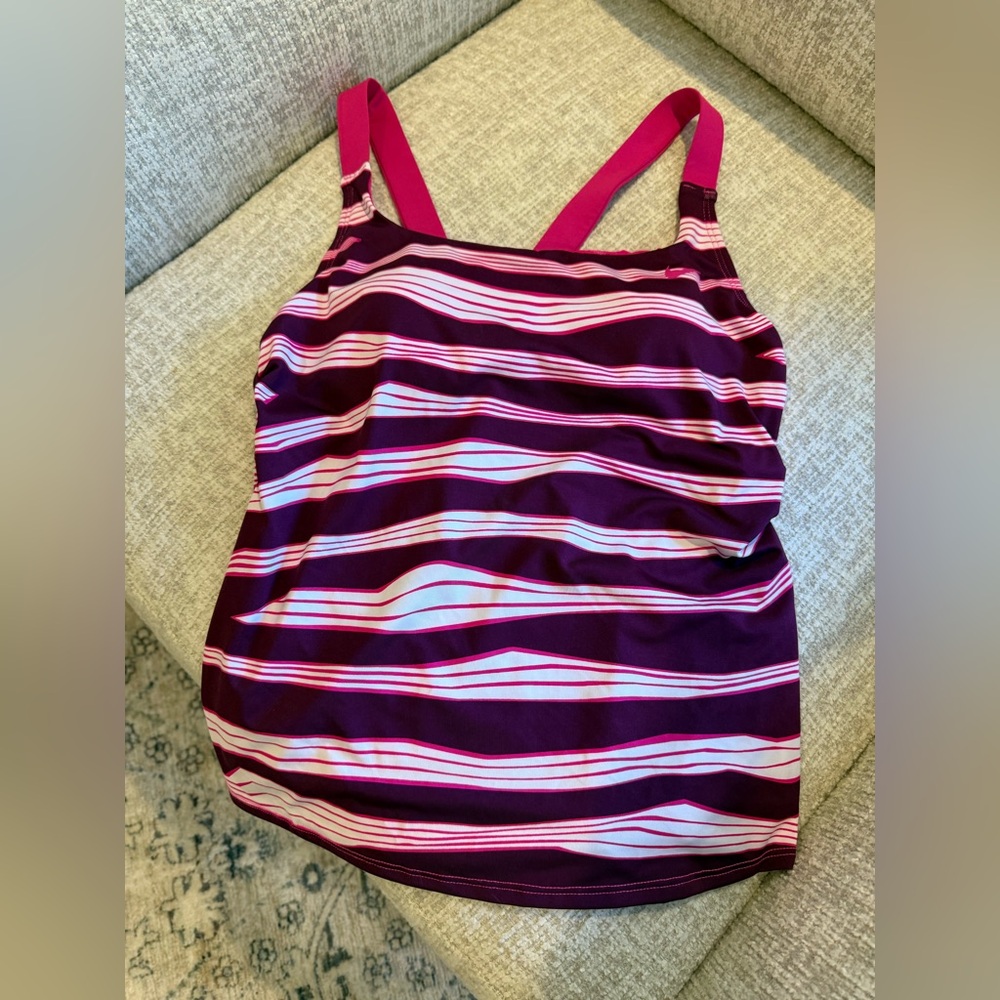 Nike Fuchsia Striped Tankini Swim Top